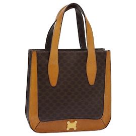 Céline CELINE Borsa a mano in tela macadam PVC marrone Auth 69735