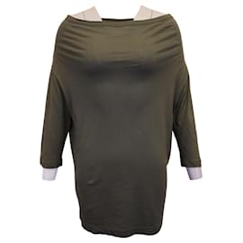 Minivestido con hombros descubiertos en algodón verde oliva de Dries Van Noten