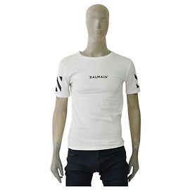 Maglietta Balmain bianca in cotone con logo nero