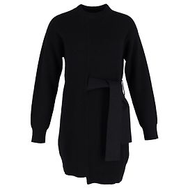 Proenza Schouler Vestido estilo suéter de punto acanalado con lazo lateral en lana negra