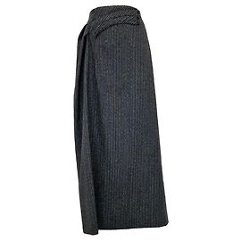 Romeo Gigli Langer Wollrock Gestreift Grau Blau Bordeaux