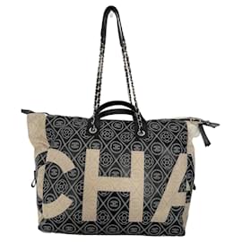 Borsa Chanel Deauville Maxi Nera Monogramma Pelle e Tela