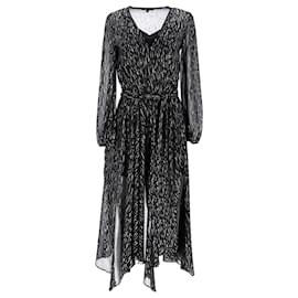 Vestido midi de georgette metalizado fruncido en poliéster negro de Maje Route