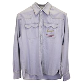 Camicia in denim con ricamo logo Kenzo in cotone azzurro