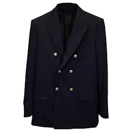 Céline Celine Double-Breasted Blazer in Navy Blue Wool