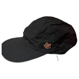Cappellino reversibile Kenzo logo tigre nero e grigio nylon