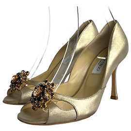 Décolleté D'orsay Jimmy Choo Pelle Dorata Metallizzata Cristalli Fiore