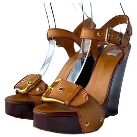 Sandali con zeppa Giuseppe Zanotti in pelle marrone e legno