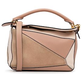 Bolso Puzzle LOEWE Small de piel de becerro tricolor y ante Beige