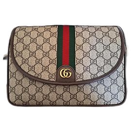 Borsa a mano Gucci Ophidia tela GG Supreme marrone