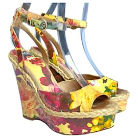 Sandali con zeppa Dolce & Gabbana in pelle verniciata stampa floreale multicolore