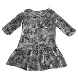 Mes Demoiselles ... Kleid aus khakifarbenem Seidenchiffon mit Kaschmirmuster von Mes Demoiselles Einheitsgröße 36 - 38 - 40.