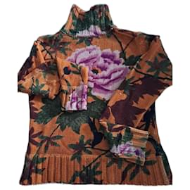 Kenzo Rollkragenpullover Orange aus Wolle mit Blumenmuster