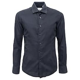 Camicia Balmain nera in cotone con effetto twill a righe