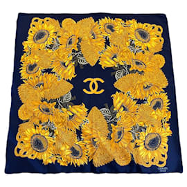 Fazzoletto Chanel in seta Girasoli Blu Oro