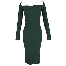 Robe mi-longue en maille côtelée Khaite Beth en viscose verte
