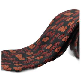 Valentino Garavani Corbata Negra con Flores Rojas