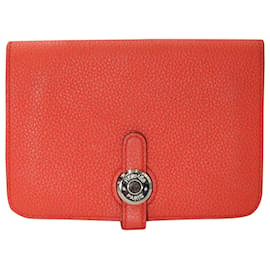 Portafoglio compatto Hermès Dogon in pelle arancione