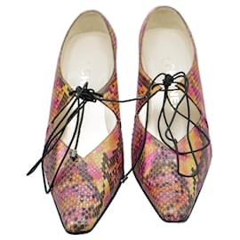 Décolleté Chanel Pitone Multicolore Rosa Verde Nero Taglia 37