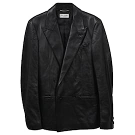 Saint Laurent Double-Breasted Jacket in Black Leather