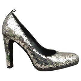 Décolleté Miu Miu in pelle con paillettes argento