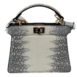 Fendi Peekaboo ISeeU Borsa a mano in pelle di lucertola bianca