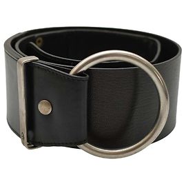 Dolce & Gabbana Breiter Ledergürtel Schwarz mit silbernem Ring Größe 85