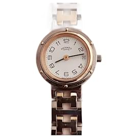 Hermès Clipper watch gold plated and steel white