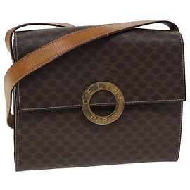Céline CELINE Borsa a tracolla in tela macadam PVC marrone Auth 72346