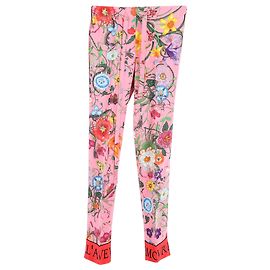 Pantalones con estampado floral de serpiente Gucci en seda rosa