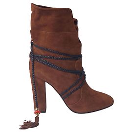 Aquazzura Moonshine Boots mit Schnürung aus braunem Wildleder