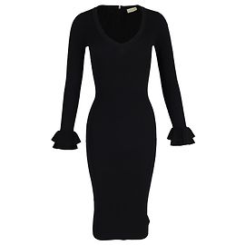 Strickkleid mit V-Ausschnitt von Michael Kors aus schwarzer Viskose