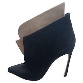Stivaletti Sergio Rossi in pelle nera con finiture beige