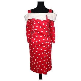 Vestido de cóctel vintage rojo de Carven con lunares.