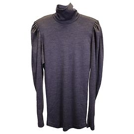 Isabel Marant Rollkragentop mit gerafften Ärmeln aus grauer Wolle