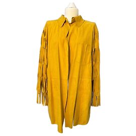 Moschino Lederjacke Gelb Wildleder mit Fransenärmeln