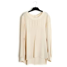 Chanel AH2007 Top FR42 Ecru Blusa in crepe di seta US12