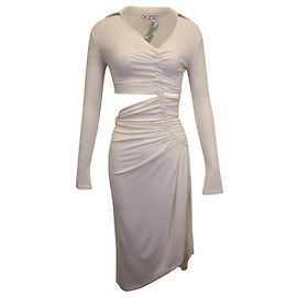 Off White Off-White – Asymmetrisches, gerüschtes Stretch-Kleid mit Cut-outs aus cremefarbener Viskose