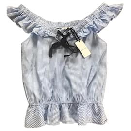 Autre Marque Top Vichy Brigitte Bardot Azul y Blanco Algodón