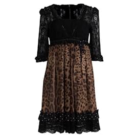 Dolce & Gabbana Seidenkleid Leopardenmuster Schwarz
