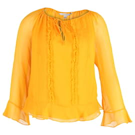 Diane Von Furstenberg Haut à manches transparentes à volants en soie jaune