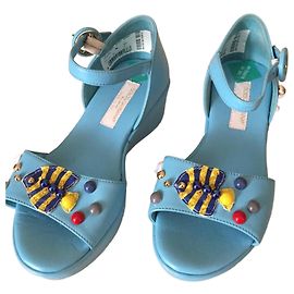 Sandálias de couro azul Dolce & Gabbana infantil tamanho 28