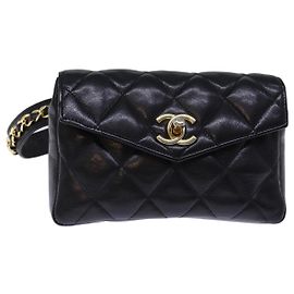 CHANEL Marsupio Matelasse Turn Lock Pelle Nera CC Auth bs13970