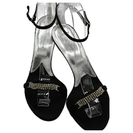 Dolce & Gabbana Schwarze Satinabsätze mit Schmucksteinen