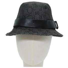 Sombrero de lona GUCCI GG M Negro Auth am6222