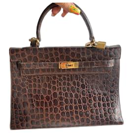 Borsa Hermès Kelly 32 in pelle di coccodrillo marrone