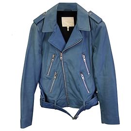 Chaqueta Biker Maje en Piel Azul