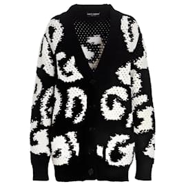 Dolce & Gabbana Cardigan Oversize aus Kaschmir mit DG Print Schwarz