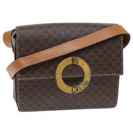 Céline CELINE Macadam Canvas Umhängetasche PVC Braun Auth 73945