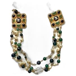 Chanel Métier d'Arts Collana di perle in vetro fuso Byzantine Verde Scuro